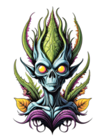 AI generated Head alien monster plants fantasy with colorful feathers on transparent background png