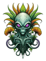 ai généré tête extraterrestre monstre les plantes fantaisie avec coloré plumes sur transparent Contexte png