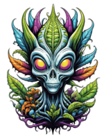 ai generiert Kopf Außerirdischer Monster- Pflanzen Fantasie mit bunt Gefieder auf transparent Hintergrund png