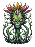 AI generated Head alien monster plants fantasy with colorful feathers on transparent background png