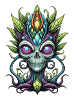 AI generated Head alien monster plants fantasy with colorful feathers on transparent background png