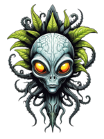 AI generated Head alien monster plants fantasy with colorful feathers on transparent background png