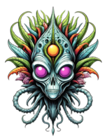 AI generated Head alien monster plants fantasy with colorful feathers on transparent background png