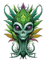 ai generado cabeza extraterrestre monstruo plantas fantasía con vistoso plumas en transparente antecedentes png
