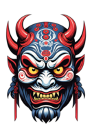 ai generado tribal oni máscara de el diablo Japón estilo ilustración en transparente antecedentes png