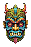 ai generado tiki tribal máscara con étnico adornos diseño en transparente antecedentes png