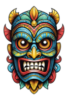 AI generated Tiki tribal mask with ethnic ornaments design on transparent background png