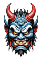 ai generado tribal oni máscara de el diablo Japón estilo ilustración en transparente antecedentes png