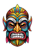 AI generated Tiki tribal mask with ethnic ornaments design on transparent background png