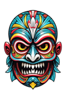 AI generated Tiki tribal mask with ethnic ornaments design on transparent background png