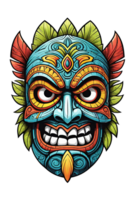 ai generado tiki tribal máscara con étnico adornos diseño en transparente antecedentes png