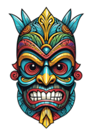 AI generated Tiki tribal mask with ethnic ornaments design on transparent background png