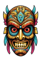 AI generated Tiki tribal mask with ethnic ornaments design on transparent background png