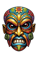 AI generated Tiki tribal mask with ethnic ornaments design on transparent background png