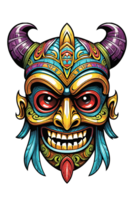 AI generated Tiki tribal mask with ethnic ornaments design on transparent background png