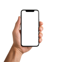 ai généré main en portant moderne intelligent téléphone sur transparent Contexte png