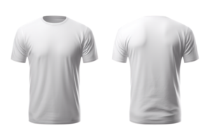 ai generiert T-Shirt Attrappe, Lehrmodell, Simulation. Weiß leer T-Shirt Vorderseite und zurück Ansichten auf transparent Hintergrund png