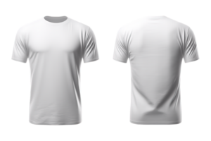 ai generiert T-Shirt Attrappe, Lehrmodell, Simulation. Weiß leer T-Shirt Vorderseite und zurück Ansichten auf transparent Hintergrund png