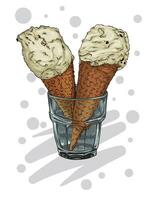 hand dram yummy sweet ice cream cone illustrations vector