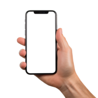 AI generated Hand holding modern smart phone on transparent background PNG