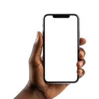 AI generated Hand holding modern smart phone on transparent background PNG