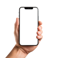 AI generated Hand holding modern smart phone on transparent background PNG