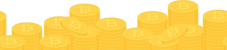 Stack of gold bitcoin coins. Cryptocurrency, digital currency, business and finance concept. Flat design illustration. png