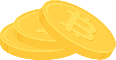 Stack of gold bitcoin coins. Cryptocurrency, digital currency, business and finance concept. Flat design illustration. png