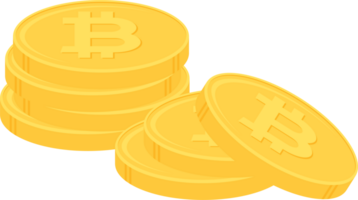 Stack of gold bitcoin coins. Cryptocurrency, digital currency, business and finance concept. Flat design illustration. png