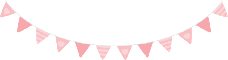 Cute pink triangle party bunting. Baby and kids party decoration. Flat design illustration. png