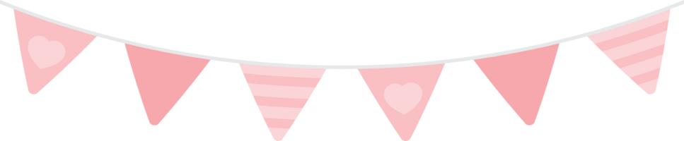 Cute pink triangle party bunting. Baby and kids party decoration. Flat design illustration. png