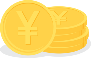 lugg av guld japansk yen eller kinesisk yuan mynt. företag och finansiera begrepp. platt design illustration. png