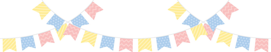 Cute pastel colored party bunting. Baby and kids party decoration. Flat design illustration. png