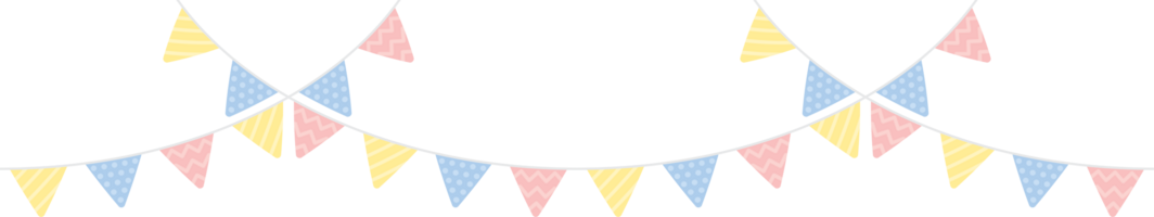 Cute pastel colored party bunting. Baby and kids party decoration. Flat design illustration. png