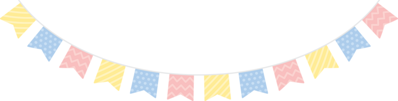 Cute pastel colored party bunting. Baby and kids party decoration. Flat design illustration. png