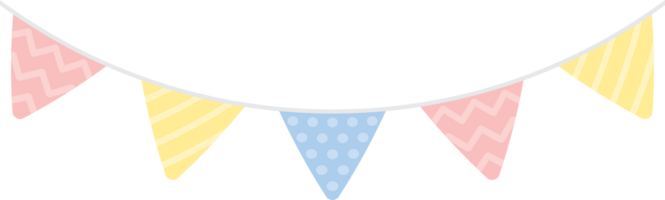 Cute pastel colored party bunting. Baby and kids party decoration. Flat design illustration. png