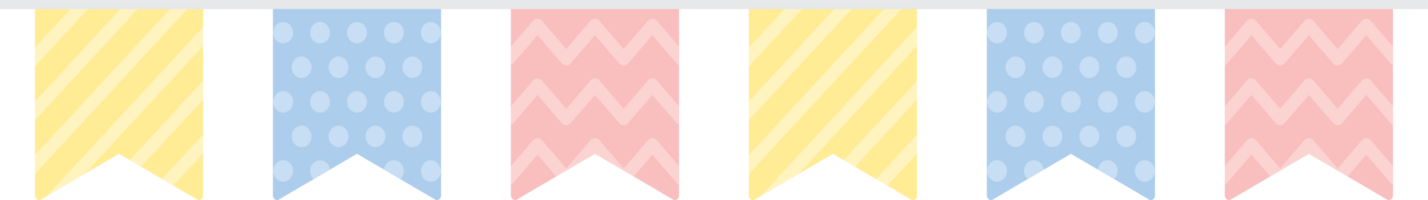 Cute pastel colored party bunting. Baby and kids party decoration. Flat design illustration. png