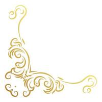 Luxury vintage corner frame gold color vector element. Classic swirl divider pattern ornament. Filigree design calligraphic decoration for frame, greeting card, invitation, menu, certificate.