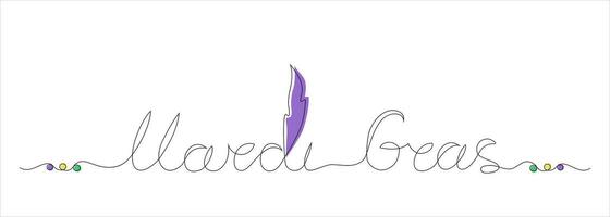 Vector illustration of a one line drawing of Mardi Gras lettering