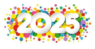 Happy 2025 horizontal banner with colorful texture. vector