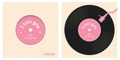 Set of Valentine's Day posters with retro record. vector