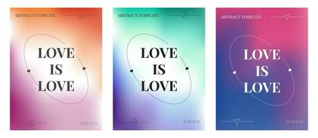 Set of posters with LGBT colours blurred gradient background. Trendy y2k aesthetic, geometric shapes, y2k style. vector