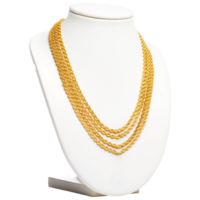 ai generiert Gold Halskette auf Anzeige Stand elegant Schmuck Fotografie png