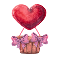 corazón conformado caliente aire globo, romántico atmósfera. acuarela para boda, San Valentín día y romántico noche. mano dibujado ilustración aislado en transparente antecedentes png