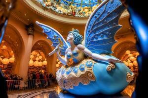 AI generated a blue fairy statue in a large building photo