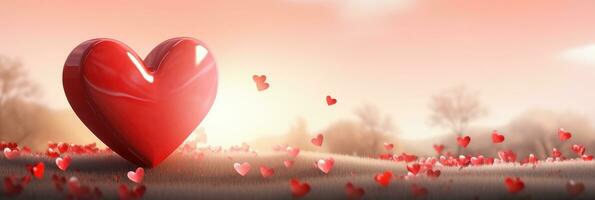 AI generated Red heart on blurred background. Valentines greeting card invitation, Happy valentine's day banner photo