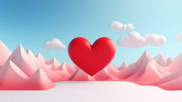 AI generated Red heart with cloudy blue sky background. Valentine's day sale banner, Happy valentines scene for products showcase photo