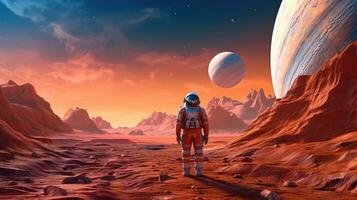 AI generated An astronaut exploring the moon. Science fiction, Space exploration, Planet universe photo