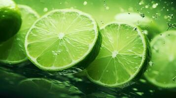 AI generated Lime sliced background. Advertising design, Creative fruit concept photo