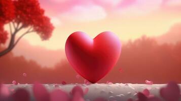 AI generated Red heart on blurred background. Valentines greeting card invitation, Happy valentine's day wallpaper photo